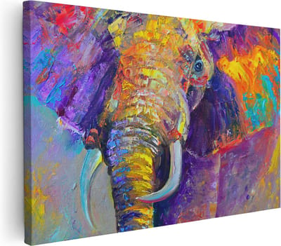 Artaza Canvas Schilderij Abstract Olifant - 30x20 cm - Klein - Muurdecoratie Woonkamer - Wanddecoratie Dieren - Kamer Accessoires Kleurrijk