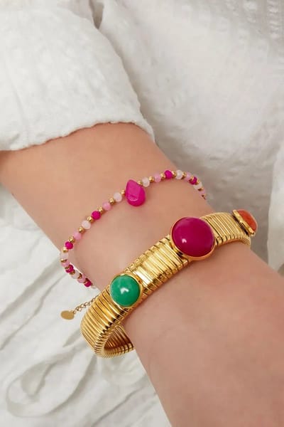 3 Armbanden - Set van 3 stuks - 3 kleuren - Roestvrij staal, glas en steen