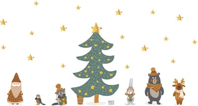 Scandinavische kerststickers aan de voet van de boom - Zelfklevende kerststickers - Feestelijke decoraties - 135x90cm