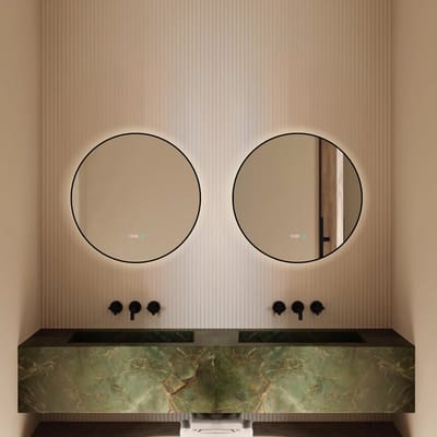 Lumoire® Spiegel Met Verlichting - 80CM Rond - Set van 2 - Badkamerspiegels met Zwarte Rand