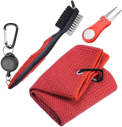 Golf Club Borstel - Golftas Accessoires - Golfbaan Onderhoud - Dubbelzijdige Reiniging - 20 cm Lengte - Rood