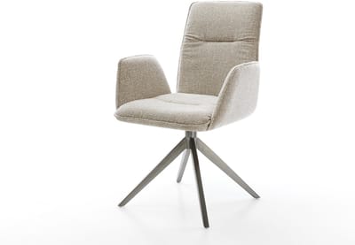 Eetkamerstoel Vinja-Flex kruisframe breed grafiet geweven stof beige 360° draaibaar rocker-functie
