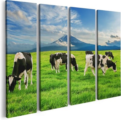 Artaza Canvas Schilderij Vierluik Koeien In De Wei - 80x60 - Foto Op Canvas - Canvas Print