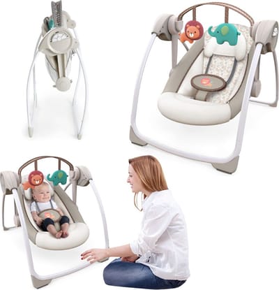 Elektrische Schommelstoel Baby - Baby Swing - Wipstoel Baby's met Speelboog - Beige