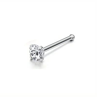Aramat Jewels | Neuspiercing | Rechte Stalen Neuspiercing met Ronde Zirkonia | 2.5mm | |2mm | Staal | Volwassenen | Verkleurd niet