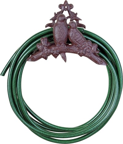 Slanghouder Gietijzer - Slang Ophangen - Tuin Organiseren - Vogelmotief Design - 25 cm Breed - Antiek Bruin