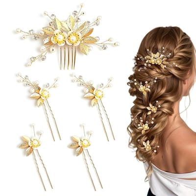 Dailygoods- Haarkam Bruiloft - Parel/Bloem Design - Strass Haaraccessoires - Bruidshaarspelden - Comfortabel en Duurzaam - Elegante Afwerking - Bruidssieraad