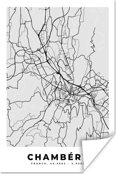 Poster Stadskaart – Frankrijk – Kaart – Chambéry – Plattegrond - 120x180 cm XXL