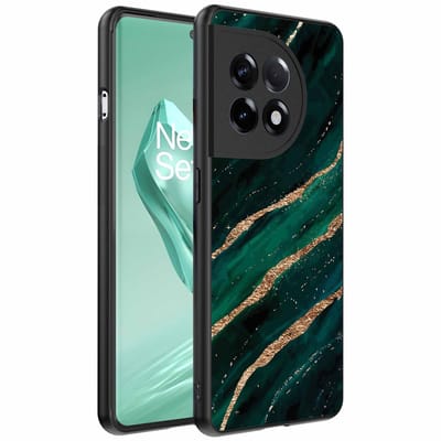 Geschikt voor OnePlus 12R Telefoonhoesje met marmer opdruk - TPU backcover case marble design - Groen Goud - Smartphonica geschikt voor OnePlus 12R