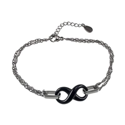 RVS Armband met Zwarte Keramische Oneindigheid, Dames Verstelbaar 16 tot 19cm - Handgemaakt door esde2