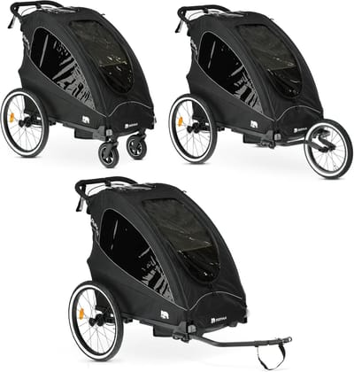 Fietskar Kinderwagen - Jogger Buggy - Actief Gezin - 3-in-1 Multifunctioneel - 2 Zitplaatsen - Zwart