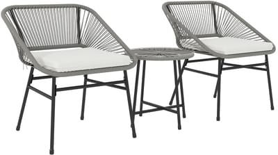 Balkonset 2 personen - Tuinset - Bistroset - Grijs - 3 delig - Met kussens - Tuintafel en 2 stoelen - Gecoat staal - Onderhoudsvrij staal
