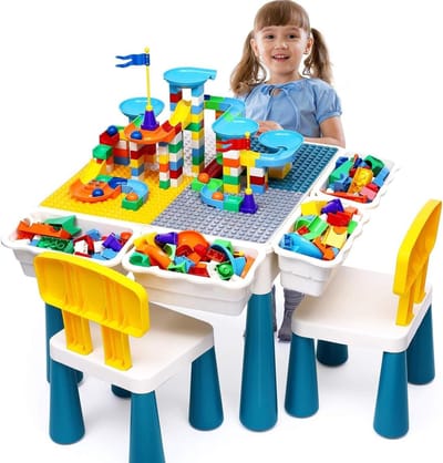 Kinder Speeltafel - Kinderbureau Kinderstoel - Spelen en Leren - Inclusief 152 Blokken - Verstelbaar - Multicolor