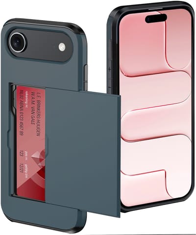 Hoes Geschikt voor iPhone Air Hoesje Pasjeshouder Hard Cover Shock Proof Hard Case Hoes Met Kaarthouder - Donkerblauw