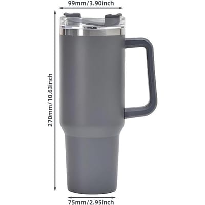 40 oz Beker met Handvat en Rietje, met Deksel, Gemaakt van 304 Roestvrij Staal, Sportmok Reizen Outdoor, Cadeaus voor Vrouwen & Mannen 1200ML gray