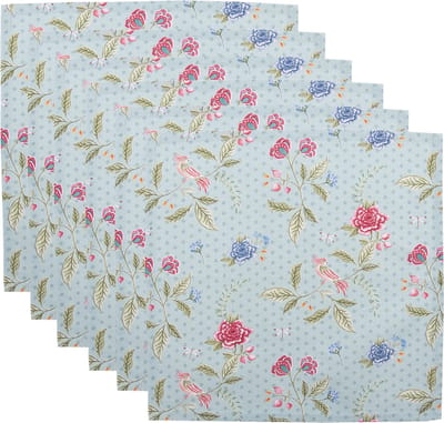 Clayre & Eef Servetten Katoen Set van 6 40x40 cm Blauw Groen Katoen Vierkant Bloemen Servet Stof