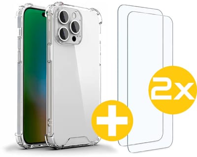 Hoesje en Screenprotector Combi Geschikt Voor iPhone 14 Pro Max - Anti Shock Hoesje + 2x Screenprotector