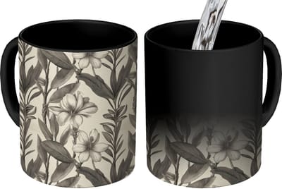 Magische Mok - Foto op Warmte Mokken - Koffiemok - Klassiek - Botanisch - Zwart - Beige - Magic Mok - Beker - 350 ML - Theemok