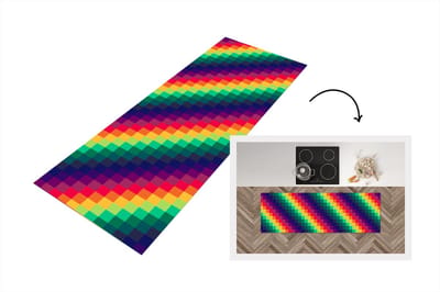 Keukenloper - Loper keuken - Regenboog - Patronen - Pixel - 150x50 cm - Keukenloper vinyl