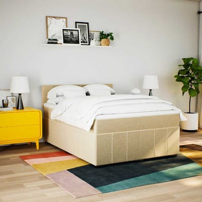 vidaXL - Boxspring - met - matras - stof - crèmekleurig - 140x190 - cm