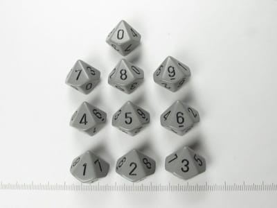 Chessex Opaque grijs/zwart D10 Dobbelsteenset (10 stuks)