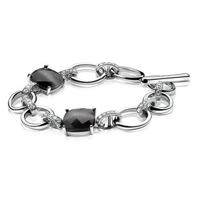 Zinzi zilveren armband zwarte cateyes 21cm ZIA625