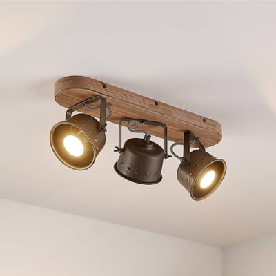 Lindby - halogeen spot - 3lichts - Metaal, multiplex - H: 17.5 cm - GU10 - bruin, zwart