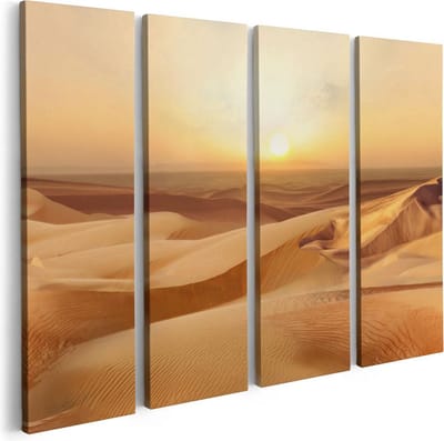 Artaza Canvas Schilderij Vierluik Woestijn bij Zonsondergang in de Sahara - 80x60 - Foto Op Canvas - Canvas Print
