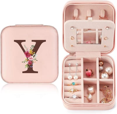 Reis Sieradenkistje - Sieraden Organizer - Sieraden Opbergen - Met Initiaal Y - 10x10x5 cm - Roze