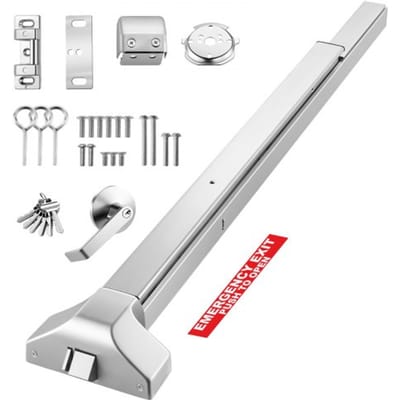 VEVOR paniekstang 1045 mm, nooduitgangstang voor nooduitgangdeuren, nooduitgangdeurbeslag met externe hendel en 6 sleutels, voor houten of metalen deuren van 104 tot 155 cm breed, zilverkleurig