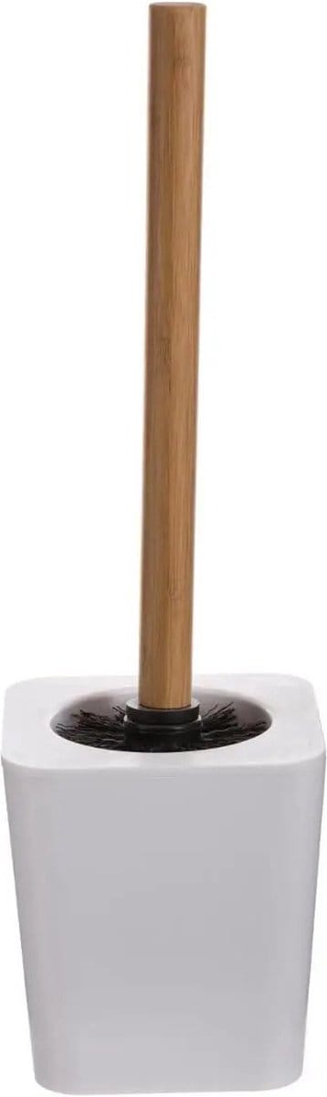 5five Toiletborstel met houder - wit - kunststof en bamboe - 38 cm - wc borstel