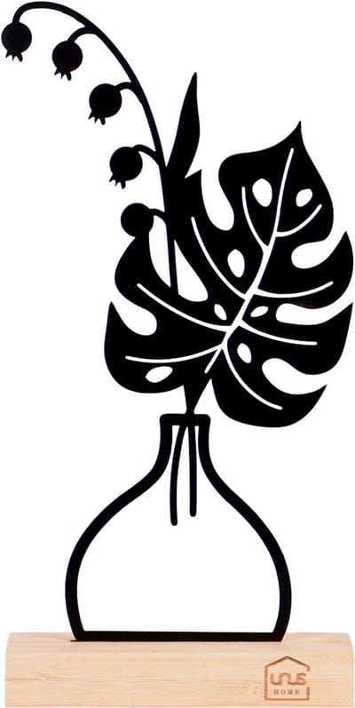 UNUS® Decoratieve bloemenvaas Silke van metaal op bamboevoet zwart