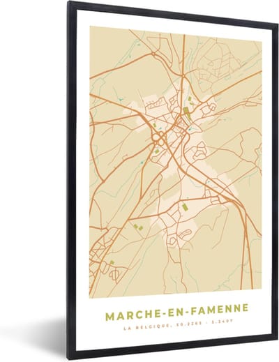 Fotolijst incl. Poster - Vintage - Kaart - Plattegrond - Marche-en-Famenne - Stadskaart - 40x60 cm - Posterlijst