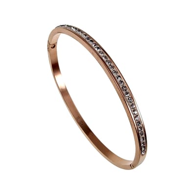 Bangle Armband, Stijve Armband met Fonkelende Zirkonia Stenen, Roségoud RVS – Dames 16 tot 18cm
