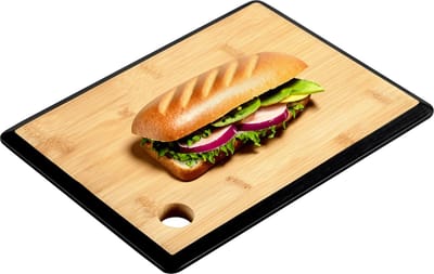 Kesper Keuken voedsel bereiden snijplank - 27 x 19 cm - bamboe hout - zwarte rand - luxe versie