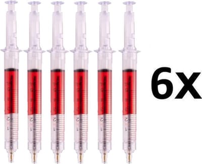 6 x Spuit Balpen Rode Vloeistof, Zwarte Inkt Injectiespuit 6 Stuks