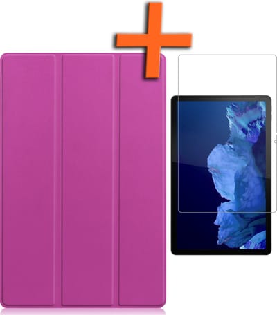 Hoesje - Geschikt voor Lenovo Tab P11 Plus - Met Screenprotector - Trifold Bookcase - Hard Cover - Hardcover Book Case - Tablet Hoes - Paars