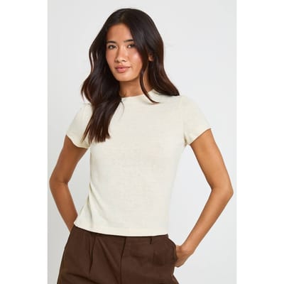 boohoo Dames Slub Baby T-shirt | Creme | Maat: 40