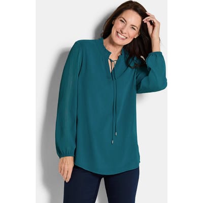 Chiffon blouse met vrouwelijke halslijn - petrol - Gr. 42 van Goldner Fashion