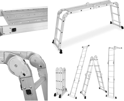 Aluminium Scharnierladder - Vouwtrap Steiger - Klus Klussen - Veelzijdige Posities - 338 cm Max Hoogte - Zilver