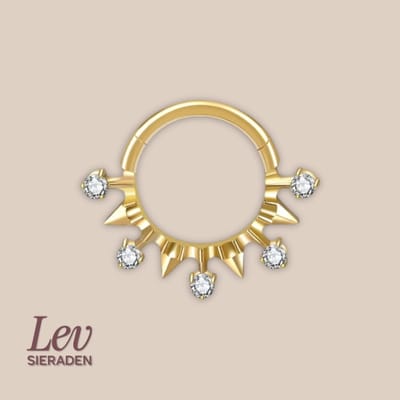 Lev Sieraden - Titanium premium neus ring - Stones and spikes - 5 zirkonia segment ring - 1.2x8mm - Goud - segment ring - neuspiercing - tragus piercing - Oorpiercing