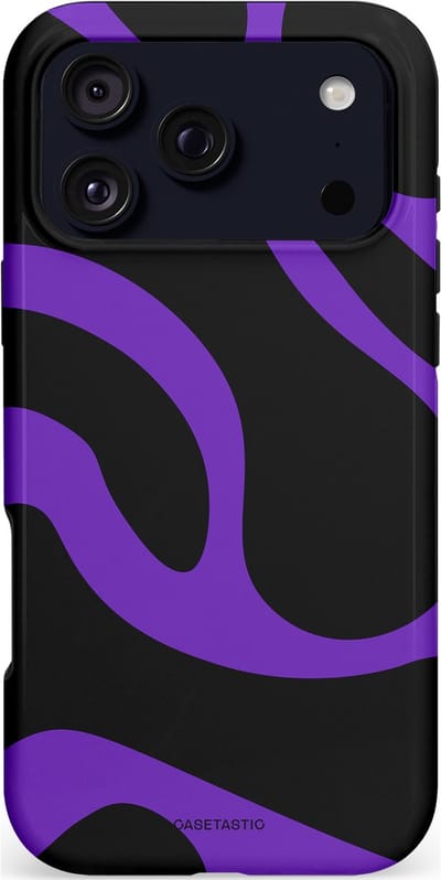 Casetastic hoesje geschikt voor Apple iPhone 17 Pro Max - MagSafe - Dubbellaagse bescherming - Golven van Paars en Zwart - Fashion Case - Zwart Paars Blauw