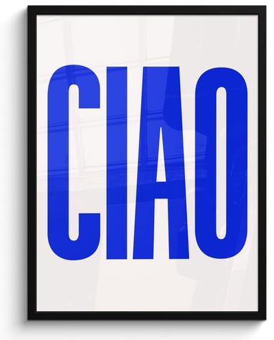 Poster in lijst - Fotolijst 60x80 cm - Posters - Ciao - Hoofdletters - Blauw - Minimalistisch - Posterlijst zwart - Decoratie - Wanddecoratie woonkamer - Muurdecoratie slaapkamer
