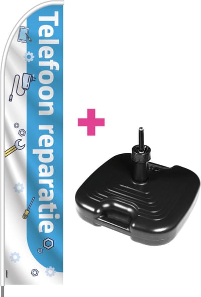 Beachflag - Telefoon Reparatie - Vlag + Parasolvoet + Rotator + Hengelsysteem + Draagtas - Actievlag.nl