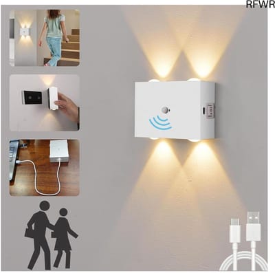 RFWR® Oplaadbare Wandlamp met Bewegingssensor en 4000mAh Batterij – Draadloze LED Wandlamp voor Gangen en Trappen