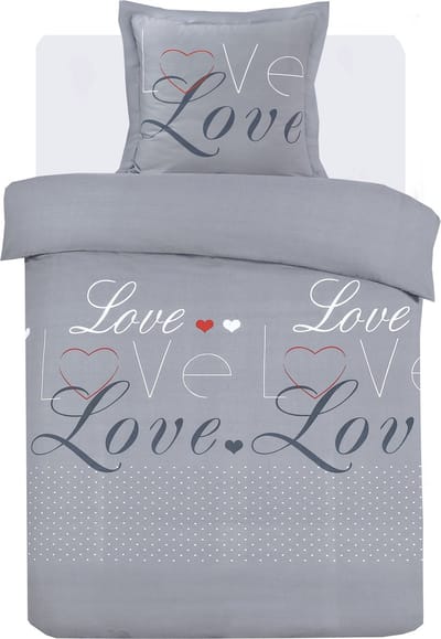 VISION Love Dekbedovertrekset - 100% katoen: zacht en soepel - Eenpersoons - Dekbedovertrek 140 x 200 cm met 1 bijhorende sloop - Grijs - Oekotex gecertificeerd