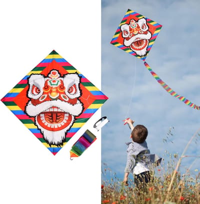 Grote Diamantvlieger - Vlieger met Touw - Buiten Spelen - Makkelijk te Vliegen - 98 cm Breed - Meerkleurig