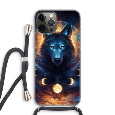 Case Company® - Hoesje met koord geschikt voor iPhone 12 Pro hoesje met Koord - Wolf Dreamcatcher - Telefoonhoesje met Zwart Koord - Bescherming aan alle Kanten en Over de Schermrand
