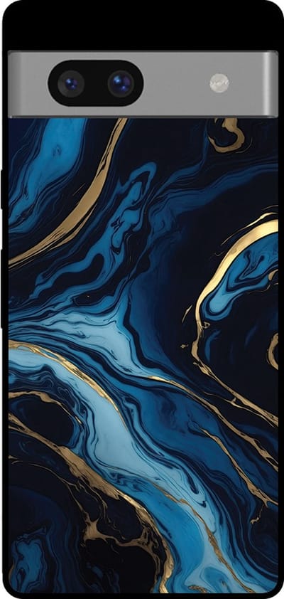 Smartphonica Telefoonhoesje voor Google Pixel 7 met marmer opdruk - TPU backcover case marble design - Goud Blauw geschikt voor Google Pixel 7