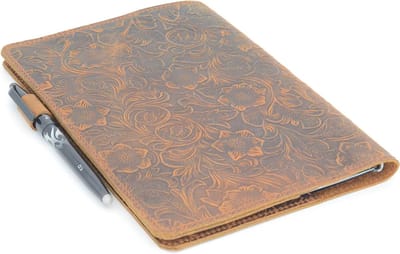 Handgemaakte leren notebookhoes voor Rocketbook, Moleskine en A4 met penlus en kaarthouder, 28cm x 21.5cm, duurzaam en stijlvol